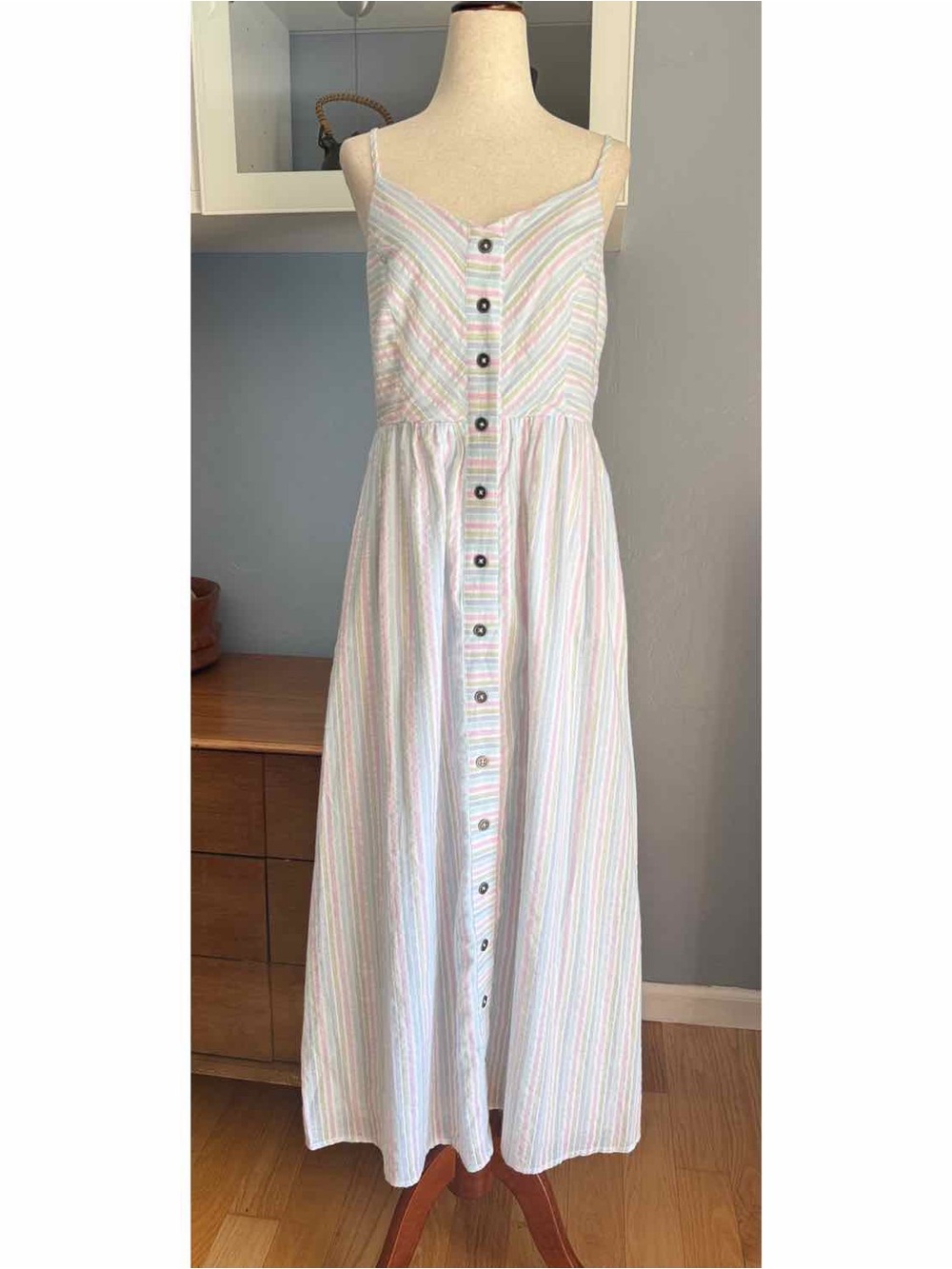 Modcloth Rainbow Stripe Seersucker Quite Clearly Charismatic Midi Dress